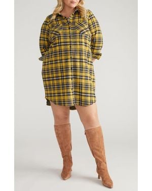 UNIVERSAL STANDARD Long Sleeve Check Flannel Shirtdress - Green