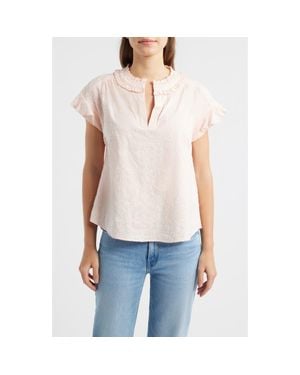 Wit & Wisdom Embroidered Split Neck Top - White