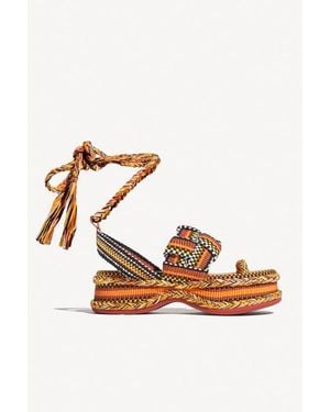 Amambaih Gabriela Braided Platform Sandal With Ankle Ties - Natural