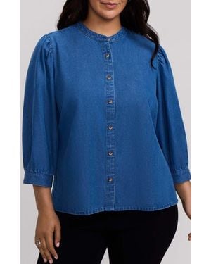 Foxcroft Helsa Puff Sleeve Denim Shirt - Blue