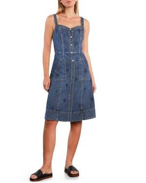 Wash Lab Denim Topstitch Seamed Denim Dress - Blue
