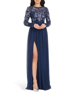 open lace back dress Square Neckline Long See-Through Sleeves Wholesale Evening Dresses