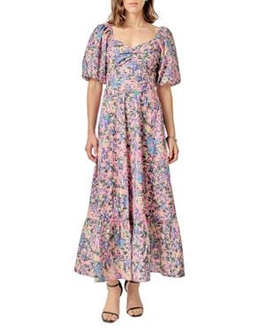 English Factory Abstract Floral Open Tie Back Maxi Dress - Multicolor