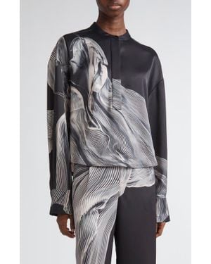 Jason Wu Oversize Dancing Pleat Print Satin Popover Shirt - Gray