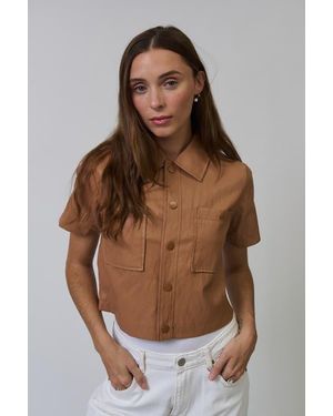 Central Park West Chelsea Faux Leather Cropped Jacket - Brown