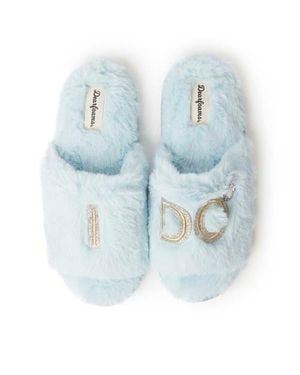 Dearfoams Lane Bridal I Do Fuzzy Slide Slipper - Blue