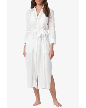Helen Jon Eyelet Trim Long Shirt Dress - White