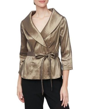 Alex Evenings Tie Waist Brushed Satin Top - Natural