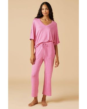 Softies Dream Jersey Relaxed V-Neck With Capri Lounge Set - Pink