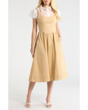 Astr Carrington Mixed Media Midi Dress - Natural