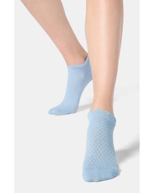 Oroblu Metallic Cuff Cotton Blend Pointelle No-Show Socks - Blue
