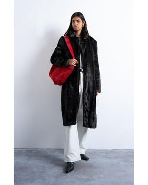 TOPSHOP Going Out Longline Faux Fur Coat - Brown