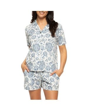Felina Josephine Crinkled Jersey Short Pajamas - Blue