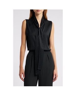 Kobi Halperin Evelyn Sequin Tie Neck Sleeveless Silk Blend Button-Up Top - Black