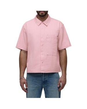 Hudson Jeans Rex Oversize Short Sleeve Cotton Poplin Button-Up Shirt - Pink