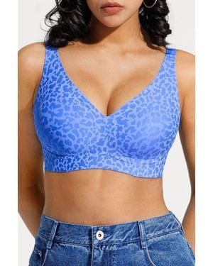 Popilush Seamless Wireless Jelly Leopard Contour Minimizer Support Bra - Blue