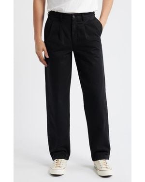 Noah Twill Double Pleat Cotton Pants - Black