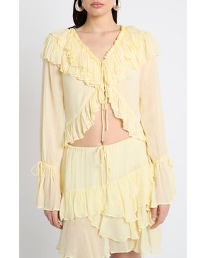 Muse Assembly Ruffle Tie Front Top - Natural