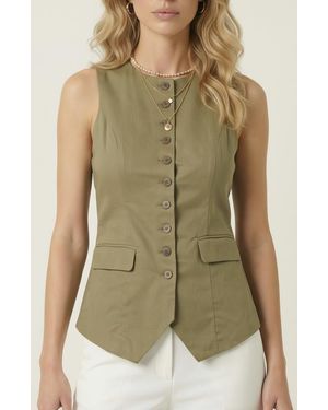 Modenaire Longline Button Front Tailored Vest - Green