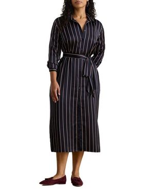 Ralph Lauren Stripe Long Sleeve Satin Charmeuse Shirtdress - Black