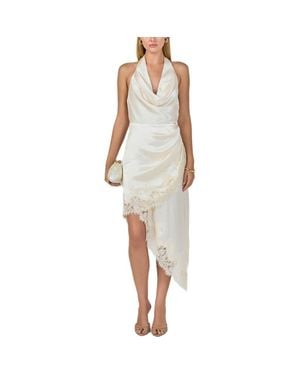 Endless Rose Lace Satin Asymmetric Halter Midi Dress - White