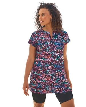 Swim 365 Longer Length Notch Neck Short Sleeve Swim Tunic - Blue