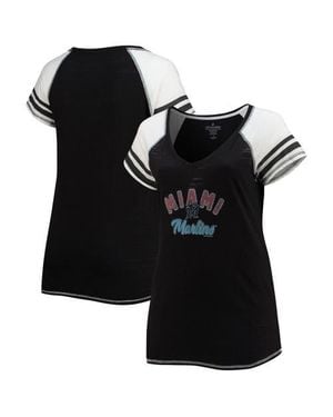 Soft As A Grape Miami Marlins Curvy Colorblock Tri-Blend Raglan V-Neck T-Shirt - Black