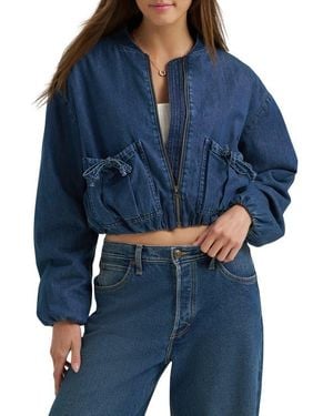 Lee Jeans Oversize Bubble Hem Denim Bomber Jacket - Blue