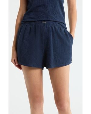 Lunya Stretch Organic Cotton Seersucker Lounge Shorts - Blue
