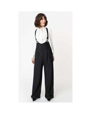 Unique Vintage Thelma High Waist Suspender Pants - Blue