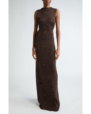 Lela Rose Sequin Funnel Neck Sweater Gown - Brown
