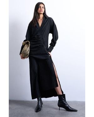 TOPSHOP Long Sleeve Textured Shirtdress - Blue