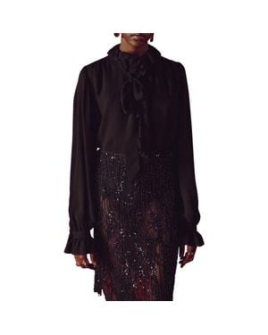 Mango Ruffle Front Button Top - Blue