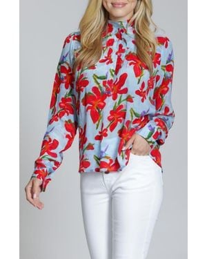 Apny Floral Ruffle Placket Top - Red