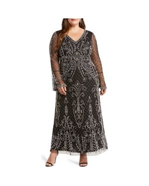 Pisarro Nights Embellished Sheer Long Sleeve Gown - Black