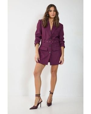 Nasty Gal Pinstripe Belted Blazer Dress - Red