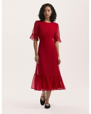 Finery London Jennifer Short Sleeve Chiffon Midi Dress - Red