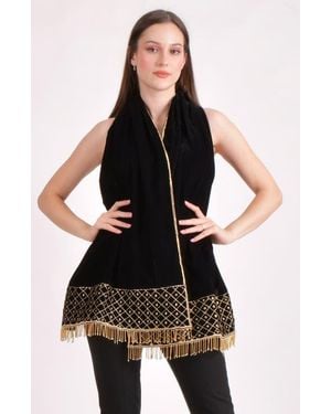 Ras Hand Embroidered Velvet Scarf - Black