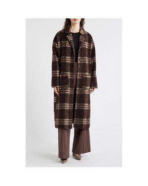 d.RA Ginny Check Wool Blend Longline Coat - Brown