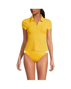 Lands' End Short Sleeve Pique Johnny Collar Upf 50 Rash Guard - Yellow