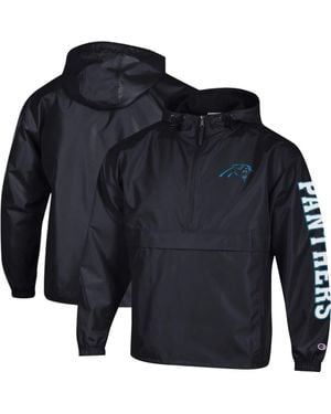 Champion Carolina Panthers Packable Hooded Windbreaker Half-Zip Jacket - Blue