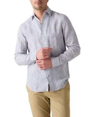 Robert Talbott Morgan Medium Stripe Linen Shirt - Gray