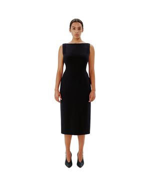 Another Tomorrow Merino Wool Boatneck Sheath Dress - Black