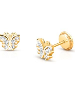Tiny Blessings 14K Curly Butterfly Stud Screw Back Earrings - Metallic