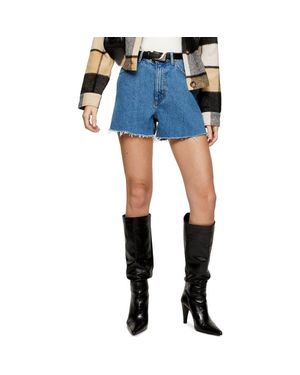 TOPSHOP A-Line Ripped Denim Shorts - Blue