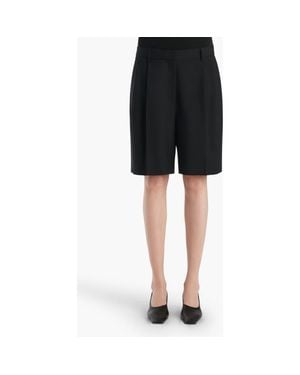 KHAITE Auggie Pleated Wool Wide Leg Shorts - Black