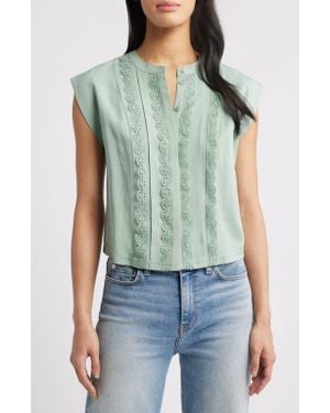 Wit & Wisdom Embellished Cap Sleeve Button-Up Shirt - Green