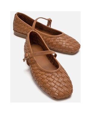 Forever & Always Shoes Yevora Leather Woven Strap Ballet Flat - Brown