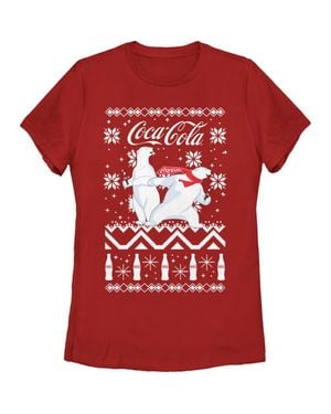 Coca Cola Ugly Christmas Polar Bear Graphic T-Shirt - Red