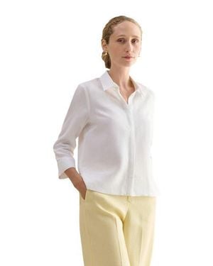 Hobbs Nita 3/4 Sleeve Button Up Linen Shirt - White